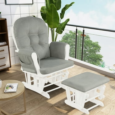 Infans Glider & Ottoman Cushion Set Wood Baby Nursery Rocking Chair Light Grey