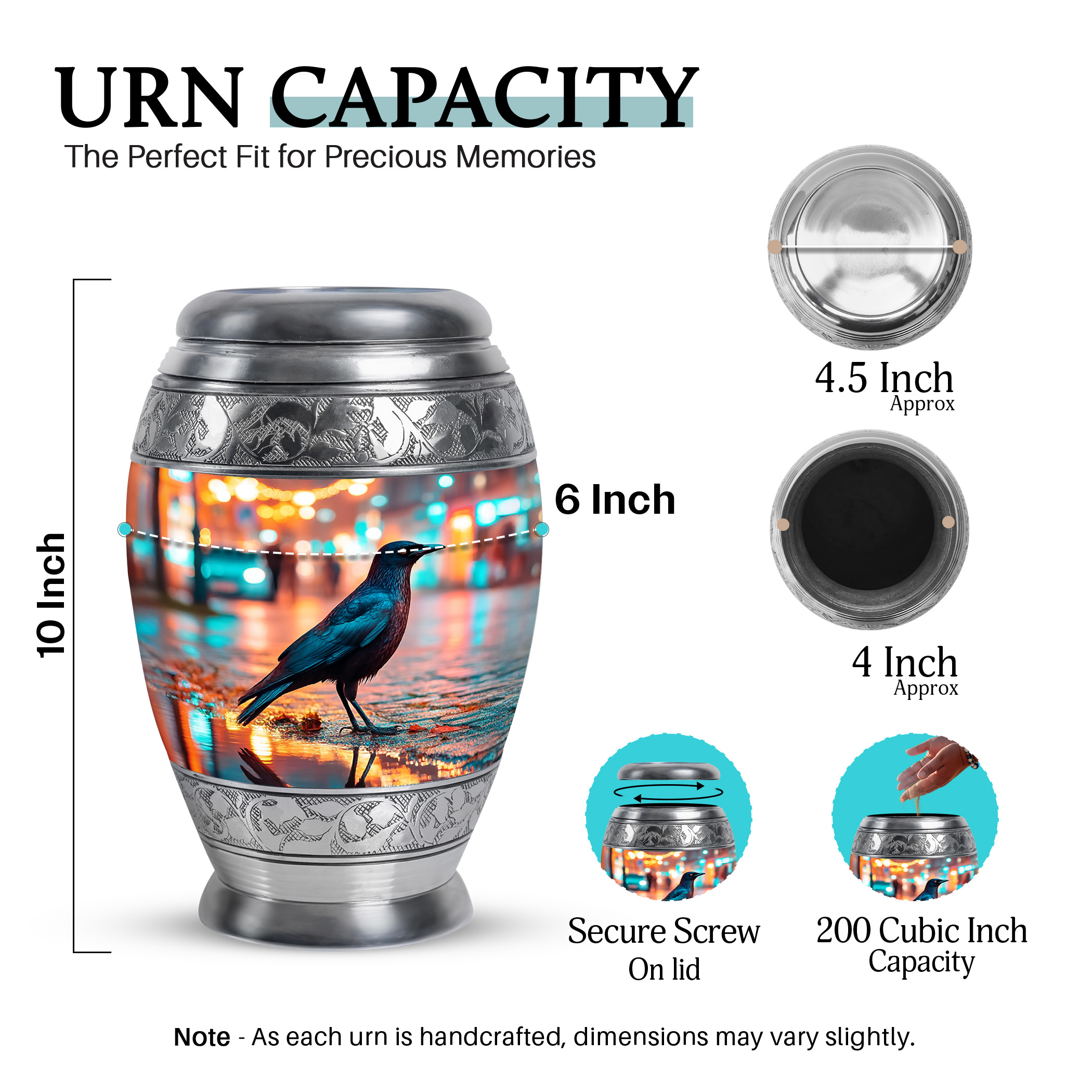SABURIAL Crow Urn - Ashes Urn Human Remains - Combo - 10 Inch Large With 3 Inch - Funeral Decorative Ashes - Unique Urns - Adult Funeral Urns