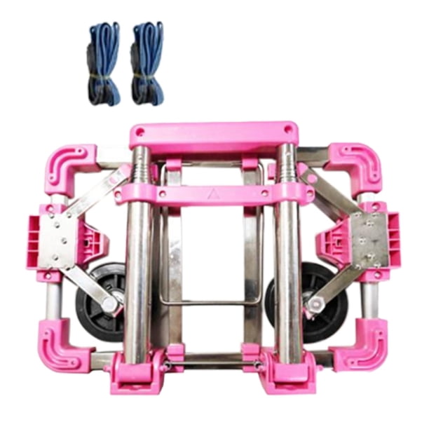 Carretilla plegable y, Carretilla plegable plegable con 2 cuerdas elásticas, Rosa