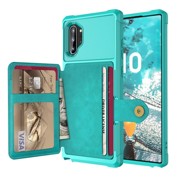 Galaxy Note 10 Plus Wallet Case, Shockproof Rubber Card Holder Wallet PU Leather Back Phone Case Kickstand Protective Scratch Hybrid Bumper Shell for Samsung Galaxy Note 10 Plus 6.8 inch, Green