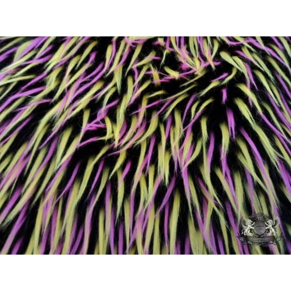 3 Tone Spike Faux / Fake Fur Black Pink Yellow Fabric