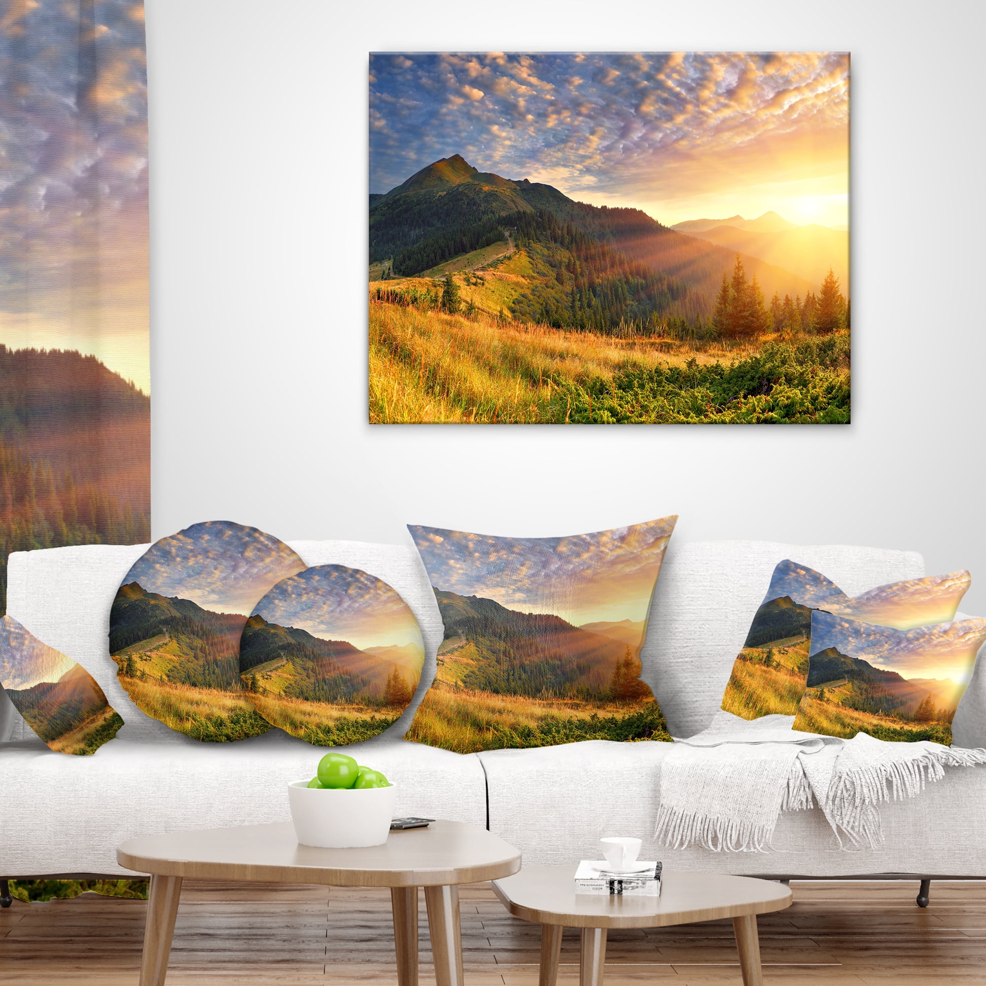 Designart Summer Sunrise Under Thick Clouds - Landscape Photography Throw Pillow - 16x16