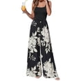 thumbnail image 3 of Jumpsuits for Women Summer One-Piece Sleeveless Boho Floral Wide Leg Romper Vacation Outfits Black & White S, 3 of 9