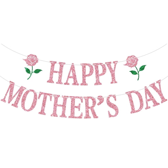 Happy Mother's Day Banner, Mom's Day Bunting Sign, Best Mom Ever, Mothers Day/Birthday Party Decorations Supplies, Pink Glitter
