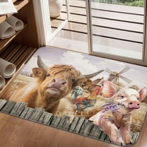 Highland Cow Bathroom Mat, Farm Chicken Pig Bathroom Rug Animal Print Rustic Farmhouse bath mats for bathroom non slip for Kitchen Bedroom Indoor decor 16x24in