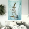 thumbnail image 3 of Mermaid Tapestry, Floating Mermaid with Water Bubbles Underwater Mythology Artwork Print, Wall Hanging for Bedroom Living Room Dorm Decor, 60W X 80L Inches, Seafoam Beige Brown, by Ambesonne, 3 of 5