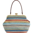 thumbnail image 2 of Kiss Lock Woven Straw Handbag, Large Capacity Rainbow Striped Shoulder Bag with Metal Frame, Summer Beach Purse for Women, 2 of 9