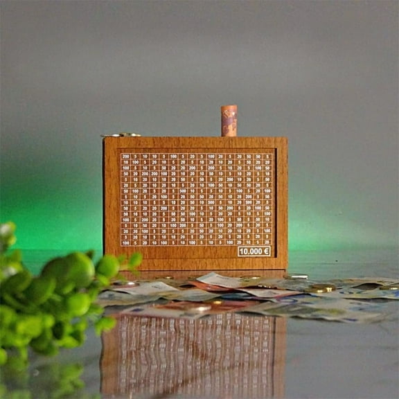 Money Box Money Bank with Counter for Kids and Adults - Wooden Cash Coin Retro Money Savings Box for Savings Goal, Money Saver with Countdown and Money Target (10000)