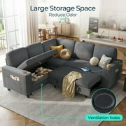 Linsy Home Plush Corduroy Sleeper Sofa Bed with Storage Seat, Pull Out Couch Bed with USB, Cup Holder, Side Pocket, V Shaped Sectional Couches for Living Room, Apartment, Dark Grey