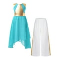thumbnail image 1 of Oyolan Robe Sans Manches Ourlet Irrégulier Métallique avec Pantalon Grand Bleu Vert 6, 1 of 5