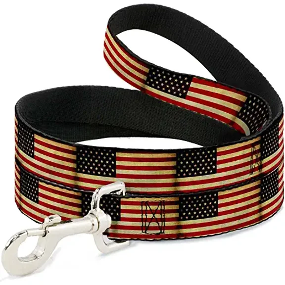 Buckle-Down Dog Leash Vintage US Flag Repeat 6 Feet Long 1.5 Inch Wide
