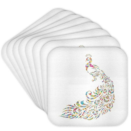 

3dRose Image of Glittery Multicolor Peacock On White Set of 8 Coasters - Soft