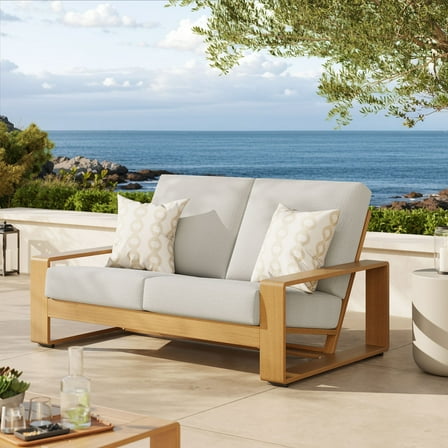 Modway Lirienne Outdoor Patio Aluminum Faux Wood Loveseat in Ivory Natural by Modway