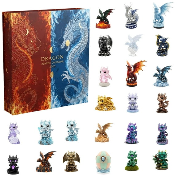 Dragon Advent Calendar 2025, 24 Days Christmas Countdown Calendar with Unique Dragon Toys, Collectible Holiday Gift for Teens and Adults