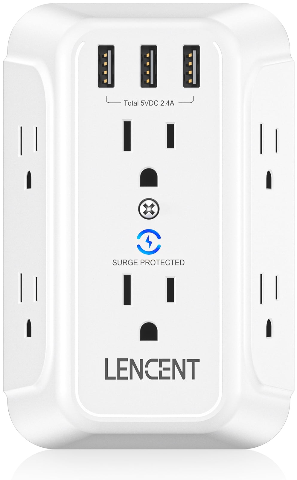 LENCENT USB Wall Charger, Surge Protector 6 Outlet Extender with 3 USB Ports, 1728J Power Strip Multi Plug, ETL Listed