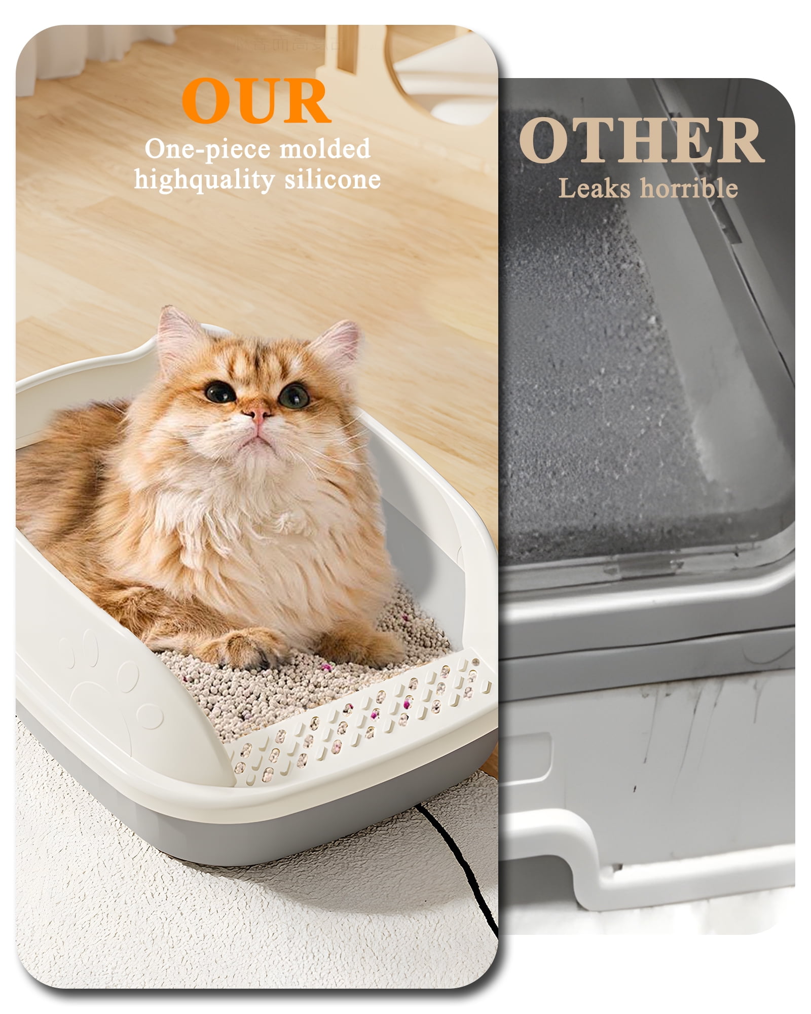 Cats Litter Box, Height Litter Box for Small and Large Animals, Easy Entry, Easy to Clean, Non Stick Smooth Surface
