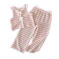 thumbnail image 4 of FRSASU Girls Summer 2 Piece Outfits BowTie Front Sleeveless Vest Tops with Wide Leg Pants Striped Knit Matching Sets Pink, 4 of 9
