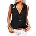 thumbnail image 2 of Sleeveless Women Solid Color Laple Button Down Casual Blouse Camisole With Pocket, 2 of 5