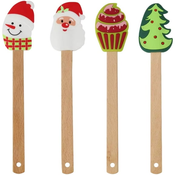 4pcs Silicone Christmas Spatula, Christmas Kitchen Utensils Set, Xmas Cute Pan Scraper for Cake Cooking Baking Cookie Mixing Stir Butter Cream