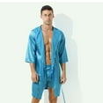 thumbnail image 4 of Awdenio Mens Pajama Robes Solid Color Thin Short Sleeved Plus Size Lace Up Elegant Cozy Loungewear for Relaxation Pajamas, 4 of 4