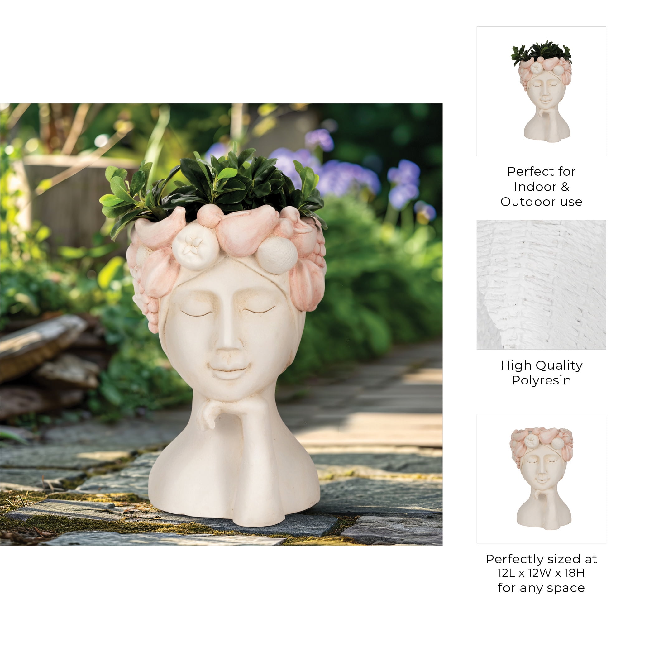 Elegant Flower Pots For Home Decor - Artistic Planters And Plant Pots - Stylish Pots For Plants, Planters For Outdoor Plants, Indoor Plants, Or Decorative Plant Stand Indoor - 18", White & Pink