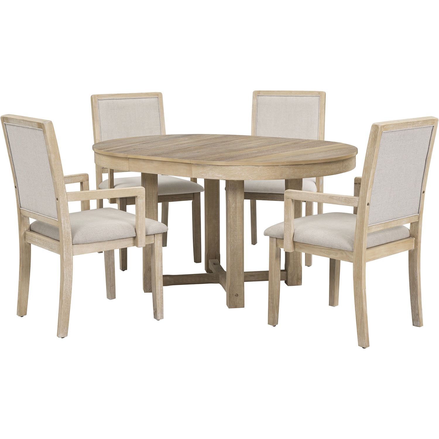 Kadyn 5-Piece Dining Table Set, 4 Upholstered Dining Chairs with Armrests, Extendable Butterfly Leaf Wood Dining Table, Natural Kadyn 5-Piece Dining Table Set, 4 Upholstered Dining Chairs with Armrests, Extendable Butterfly Leaf Wood Dining Table, Natural