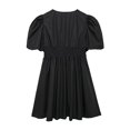 thumbnail image 5 of Vestido mini plisado liso con lazo a la moda para mujer, vestido vintage con escote en V y mangas cortas abullonadas, vestidos elegantes para mujer, 5 of 5