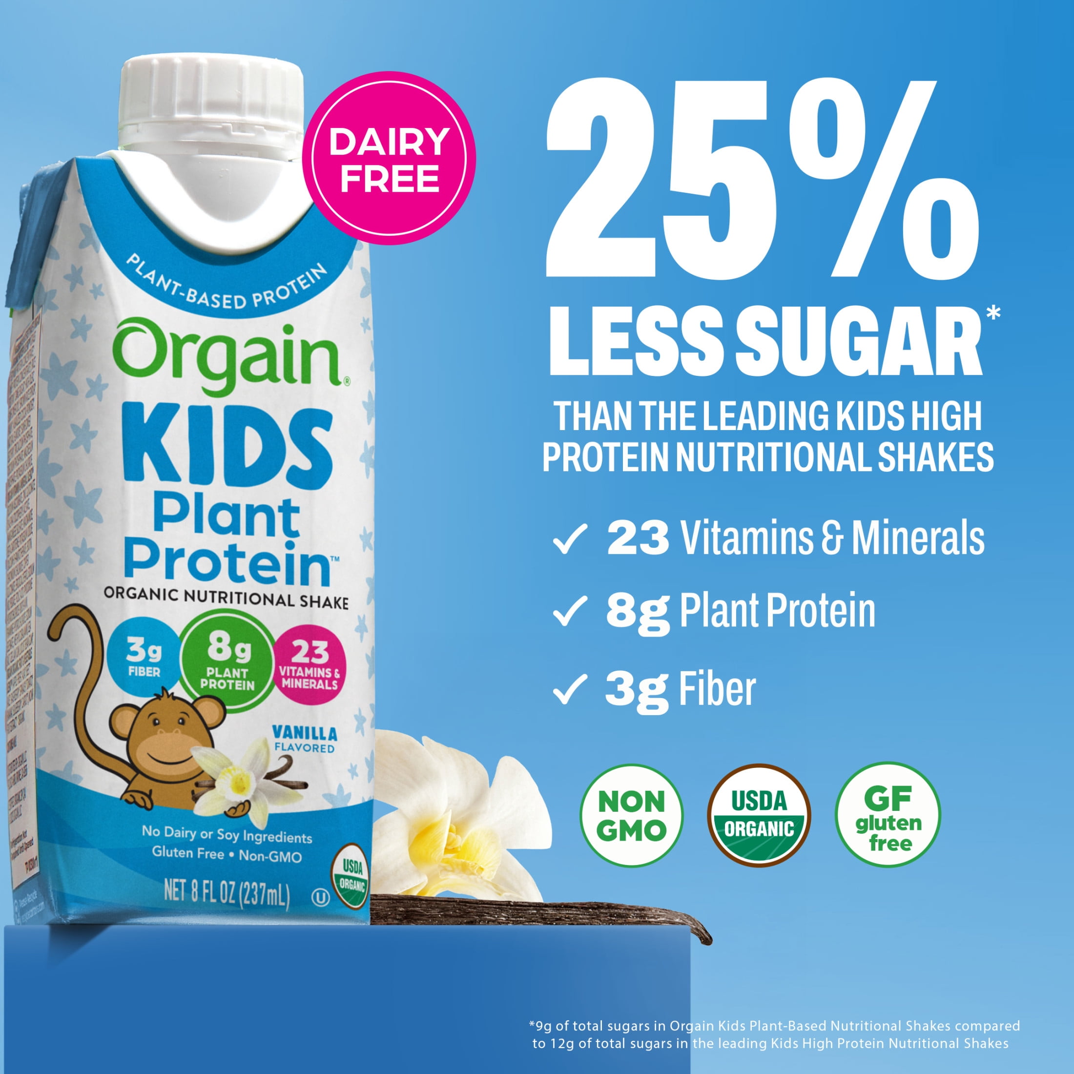 Orgain Organic Kids Nutritional Vegan Protein Shakes, Vanilla, 8 Fl Oz, Pack of 12