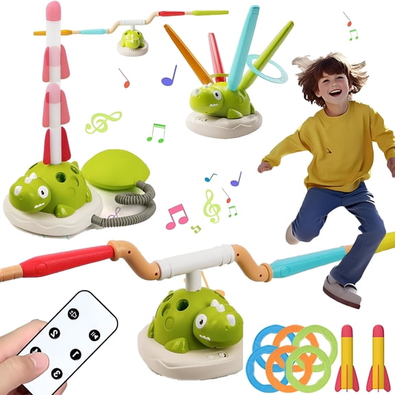 BESTSKY 3 in 1 Dinosaur Rocket Launcher,Dinosaur Jumping Toy,Ring Toss & Musical Jumping for Kids,Indoor Outdoor Sports Toys with Remote Control,Active Outside Toy Gift (1Pcs)