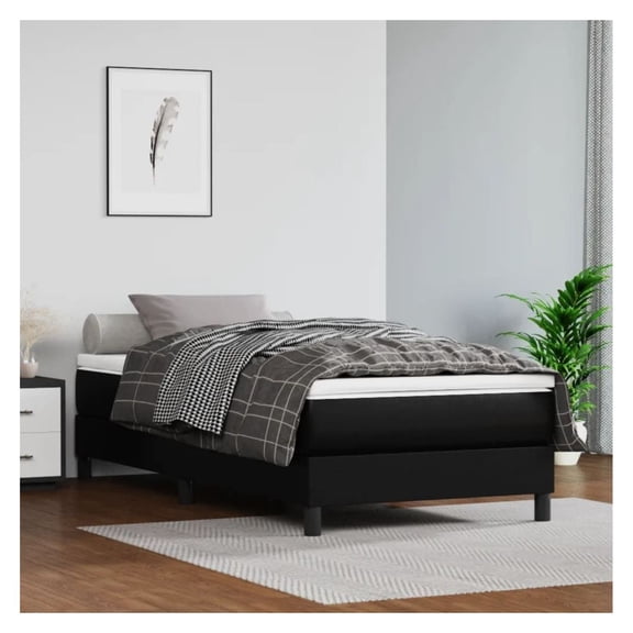 Twin Bed Frame Black Faux Leather - No Mattress - Modern Platform Bed - Sturdy Plywood Slats - Bedroom Furniture