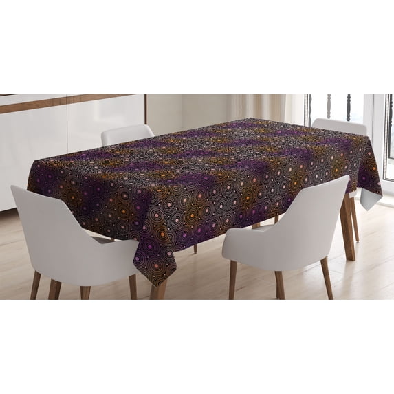 Geometric Tablecloth, Tribal Inspired Spots Circled with Mini Triangular Motifs, Rectangle Satin Table Cover Accent for Dining Room and Kitchen, 60" X 84", Blush Fuchsia, by Ambesonne