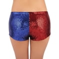 thumbnail image 2 of HDE Women's Red and Blue Metallic Sequin Booty Shorts for Harley Misfit Halloween Costume (Red and Blue, XX-Large), 2 of 6