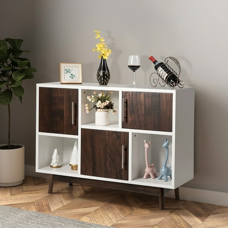 Costway Wood Display Storage Cabinet Console Table TV Stand Multipurpose w/ Door & Shelf - White