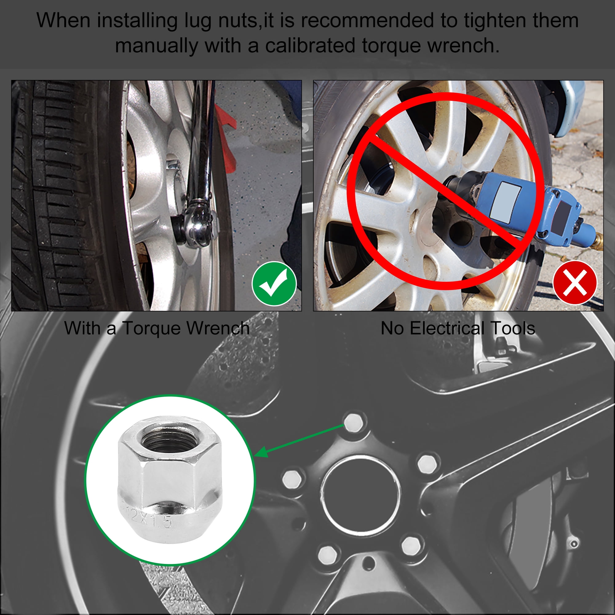 20pcs Car M12x1.5 21mm Bulge Acorn Wheel Lug Nuts Cone Seat Steel Universal Silver Tone