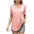 thumbnail image 2 of Tdoqot Womens Cotton Shirts- Casual Loos Fit Pleats Short Sleeve Summer Blouse Tops Pink Size 2XL, 2 of 8