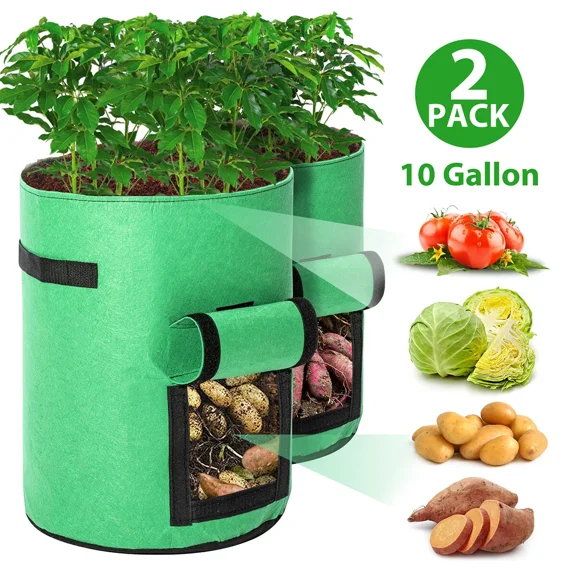 PURELY- 2Pks 10 Gallon Potato Planting Grow Bags Plant Pot Vegetable Container Garden