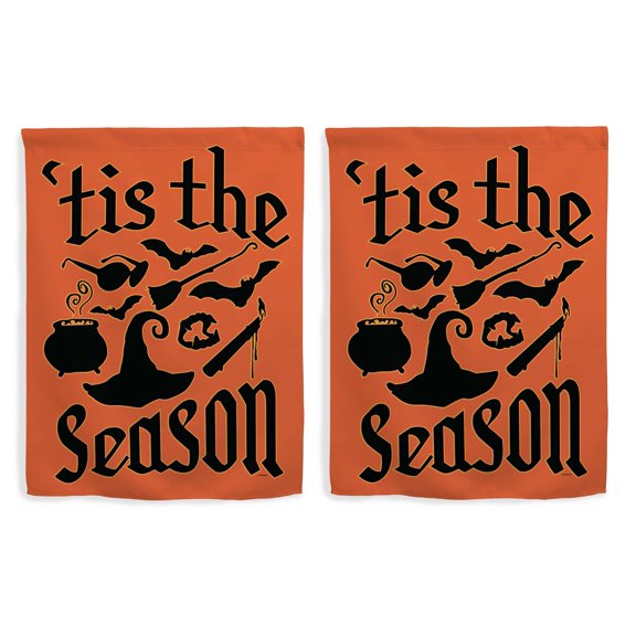 ThisWear Halloween Icons Fall Yard Decor Tis The Season Dark Humor 2 Pack Vertical House Flags Orange