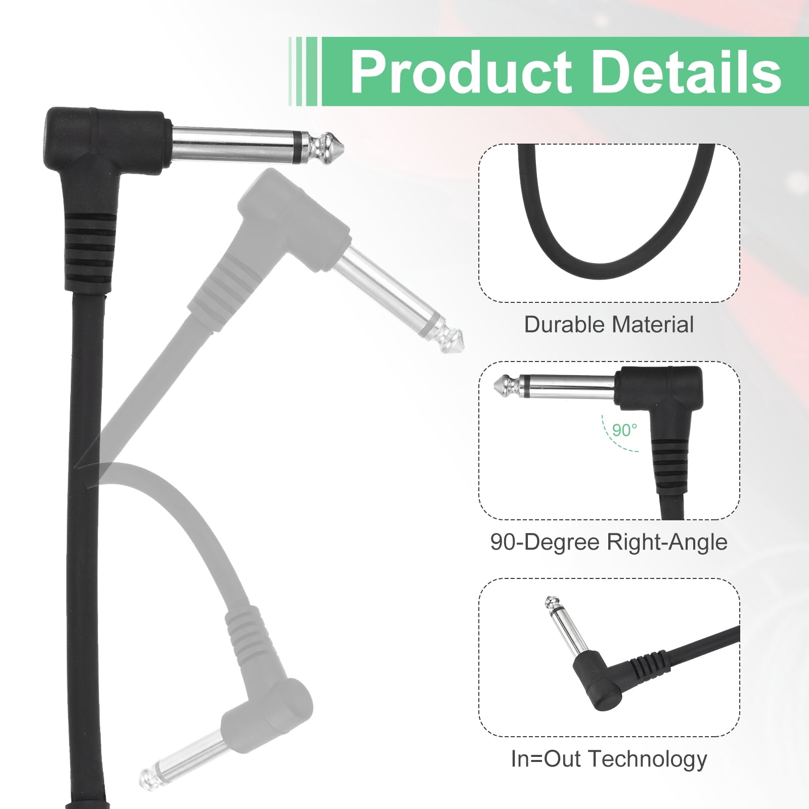 Uxcell 8 Pcs Guitar Patch Cables 12 Inch Pedal Board Cord 1/4 Inch Injection Round Head TS Right Angle Guitar Patch Effect Cable Cord for Instrument Effect Pedal Mixing Console, Black