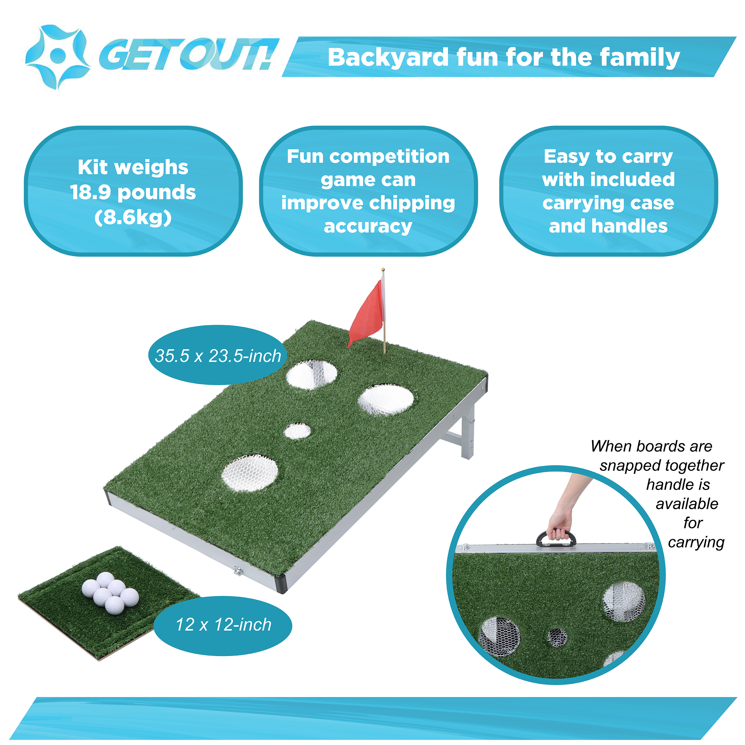 Backyard Golf Cornhole Game Set Pop Up Golfing Chipping Net - aooty