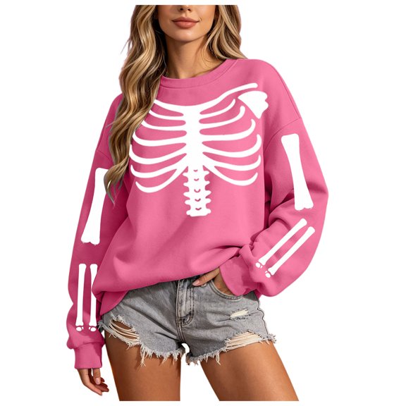 RFQWOVSR Womens Halloween Print Crew Neck Long Sleeve Sweatshirt Casual Pullover Top XXL