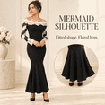 thumbnail image 6 of Women's Black Lace Appliqued Off Shoulder Mermaid Evening Gown Twisted Front Long Sheer Sleeve Dress with Train, 6 of 6