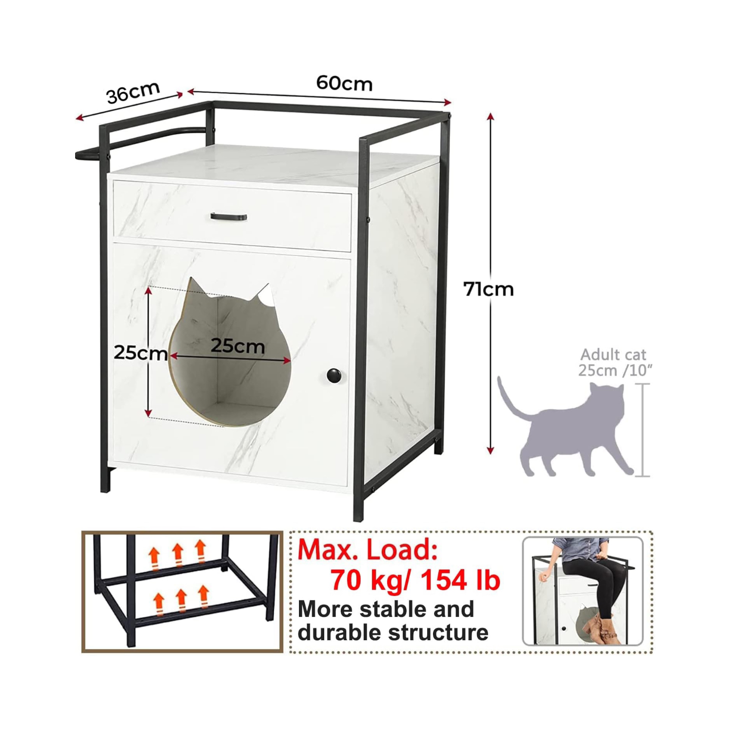Cat Litter Box Enclosure with Storage Drawer