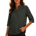 thumbnail image 5 of Babysbule Women Mandarin Collar Henley Blouse Flare 3/4 Sleeve Loose Fit Casual Top for Summer Office Brunch Daily Outfits, 5 of 9
