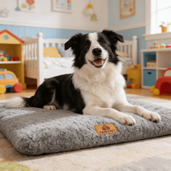 Plush Kennel Pad & Dog Crate Mat, Non-Slip Orthopedic Sleeping Mat for Large & Giant Dogs, Washable Dog Bed with Egg Crate Foam, Removable Cover, Gray, L (35.4"x22.8"x2")