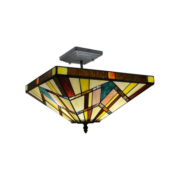 Radiance Goods Mission Tiffany-Style Blackish Bronze 2 Light Semi-Flush 14" Wide