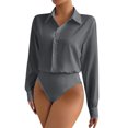 thumbnail image 5 of Quixlent Women's Office Blouse Bodysuit Top Button Down Lapel Long Sleeve One Piece Work Shirt Casual Loose Fit Business Tops, 5 of 8