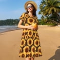 thumbnail image 4 of Lsque Chocolate Plaid Sunflower Print Women's Casual Dress T-Shirt Summer Short Sleeve Scoop Neck Swing Dresses, 4 of 6