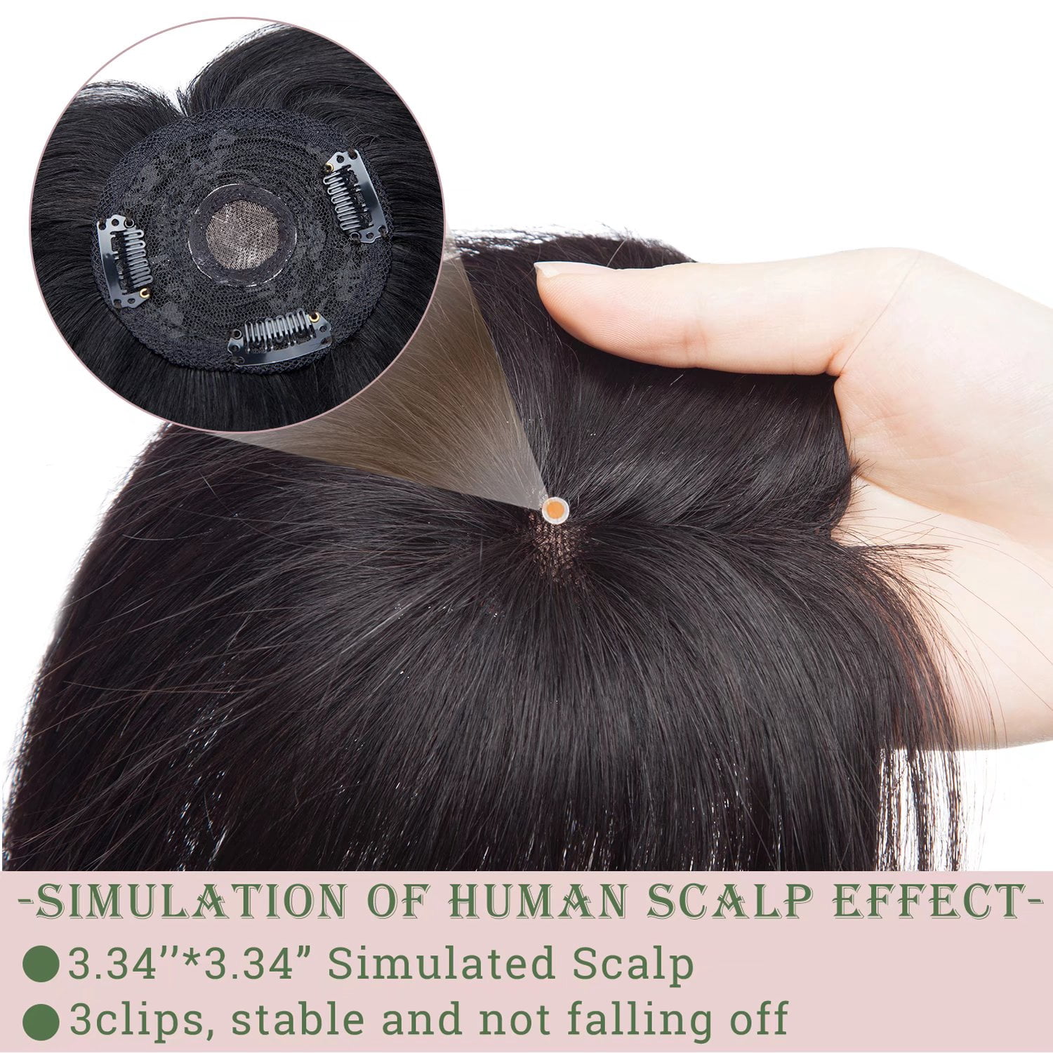 MY-LADY Hair Toppers for Women Real Human Hair with Bangs 3 Clip In Remy Topper Hairpiece for Thin Hair Natural Looking Hair Extensions 12inch #1B Natural Black