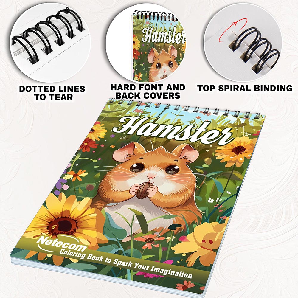 Netecom Hamster Coloring Book for Adults, Spiral Bound, Soft Cover