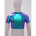 thumbnail image 7 of TiaoBug Kids Girls Shiny Metallic Short Sleeve Crew Neck Tee Shirt Hip Hop Jazz Ballet Dance Crop Top Blue 13-14, 7 of 7